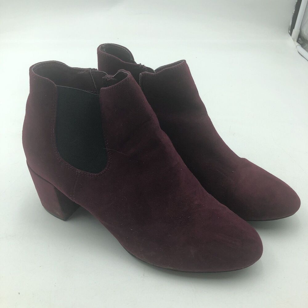 Bar III Womens Wine Fabric Block Heel Ankle Boots US 8.5 Camelia